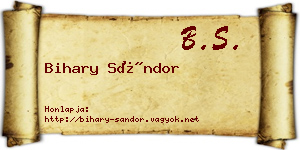 Bihary Sándor névjegykártya